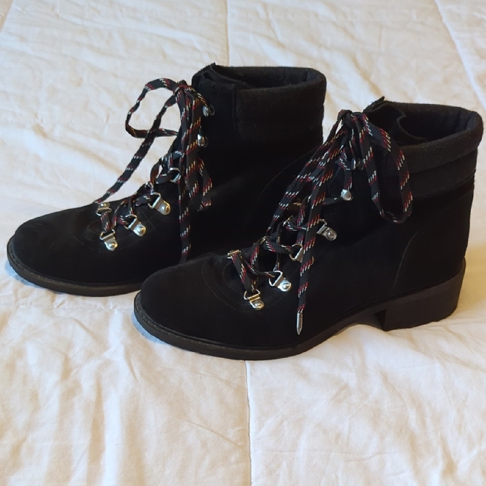 Sam Edelman Black Lace-Up Boots with Multicolor Laces